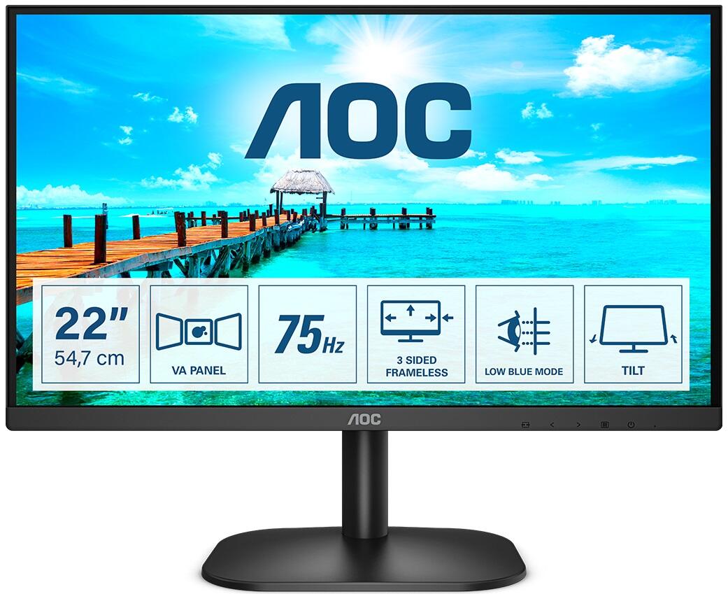 Monitor AOC 22B2H/EU 21.5" WLED LED VA Flicker free 75 Hz 50-60 Hz