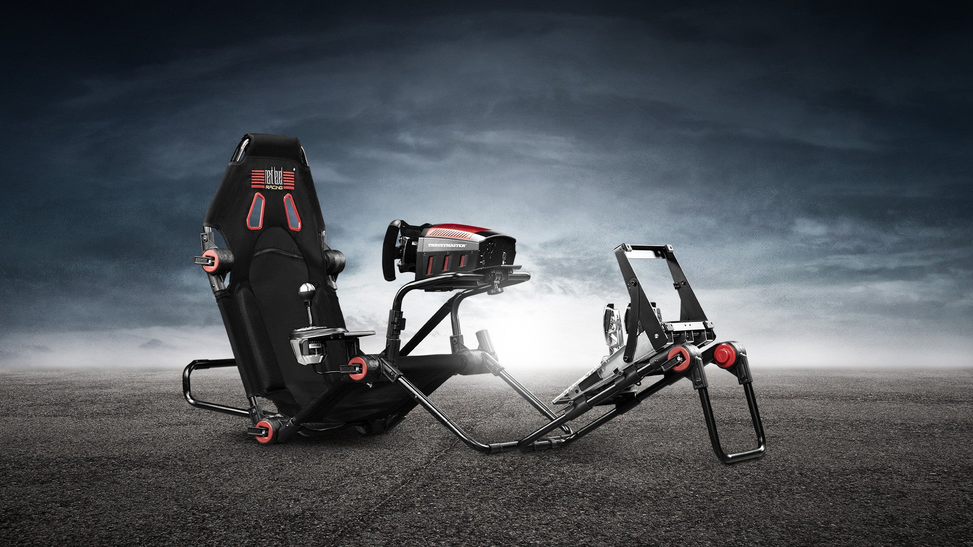 Faltbarer Gaming Stuhl mit Lenkradhalter, Pedalhalter und Schalthebel Halterung Next Level Racing F-GT Lite Schwarz (75 x 175 x 127 cm)