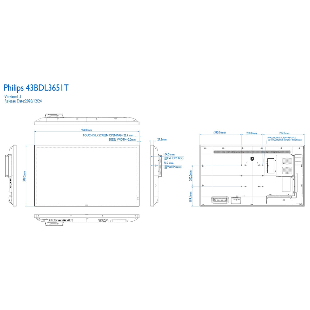 4K Ultra HD monitor with touchscreen Philips 43BDL3651T LFD 43" LFD video wall digital signage