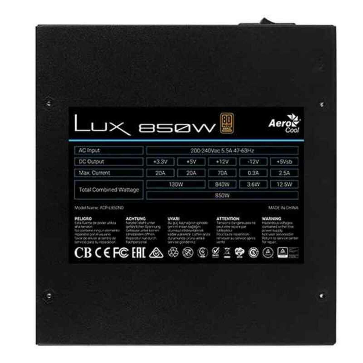 Stromquelle Aerocool LUX850 ATX 850 W 130 W 80 Plus Bronze Schwarz