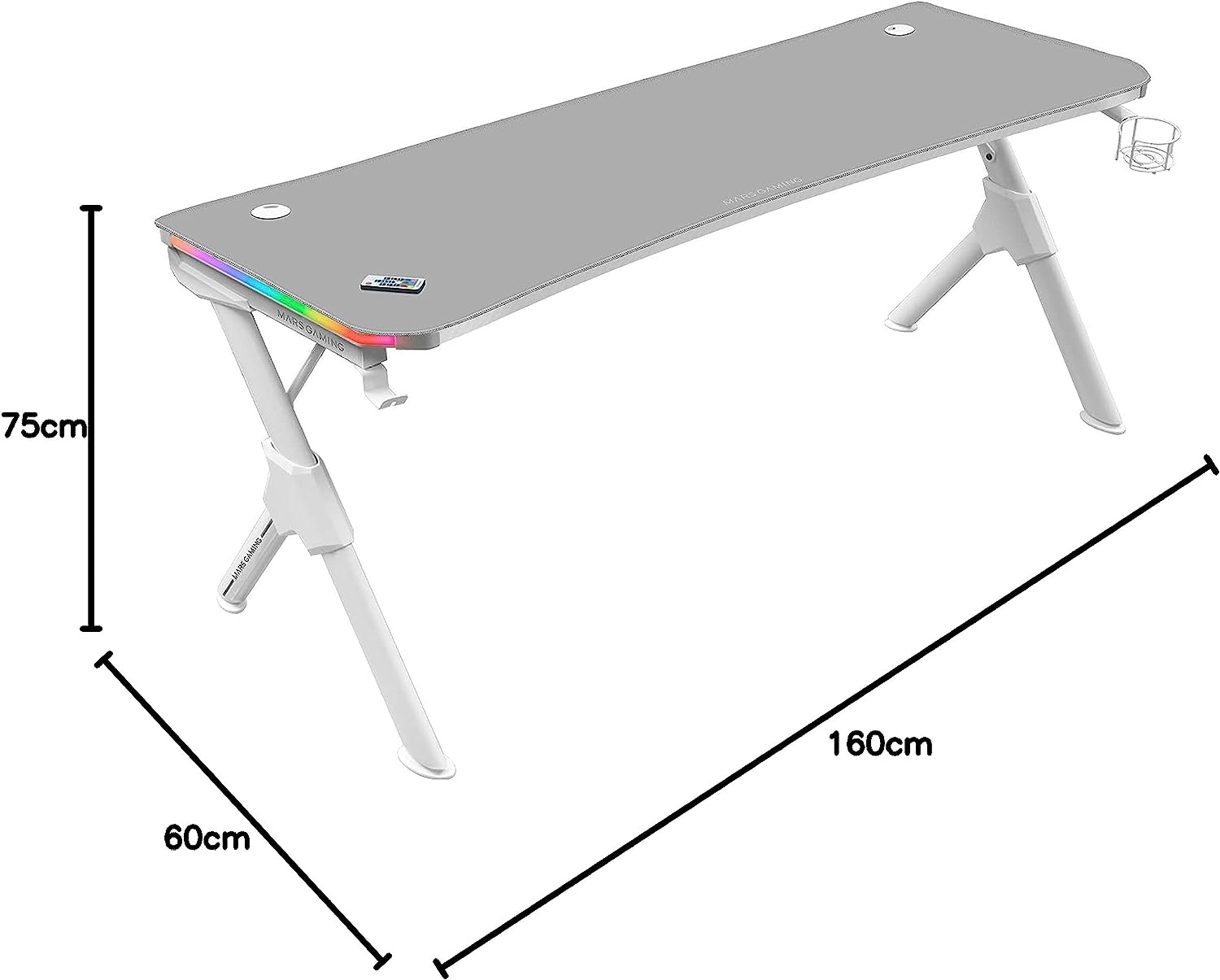 Gaming Tisch mit Beleuchtung Mars Gaming MGDXL RGB Weiß (160 x 60 x 75 cm)