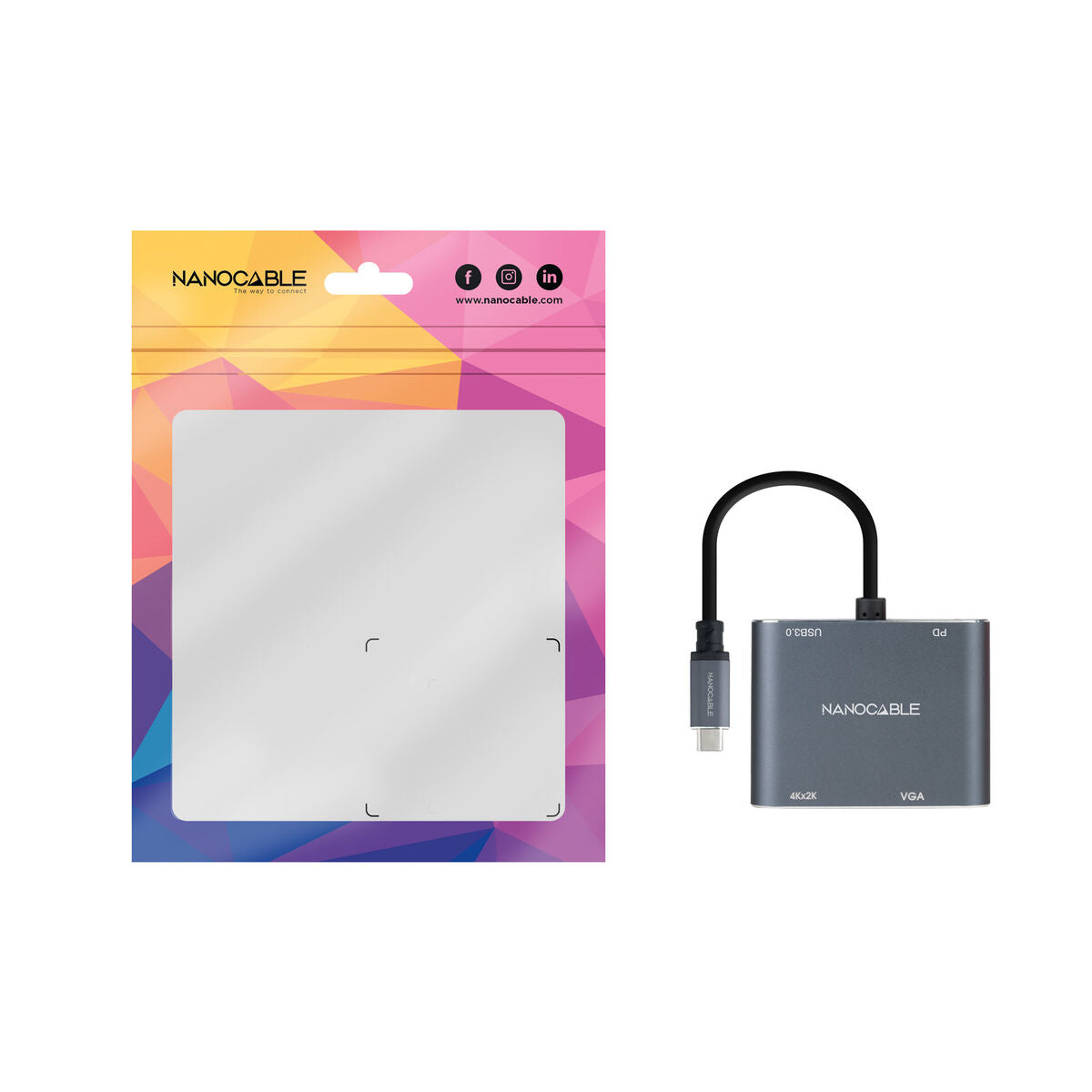 USB-C-zu-VGA/HDMI-Adapter NANOCABLE 10.16.4304 Grau 4K Ultra HD