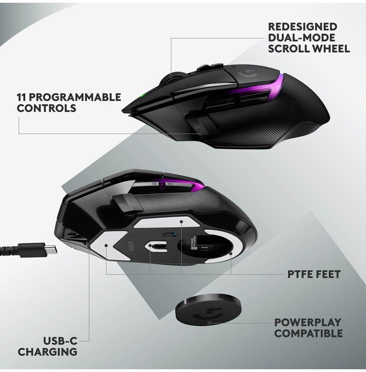 Optical gaming mouse with lighting Logitech G502 X PLUS wireless black 25600 DPI 13 keys RGB