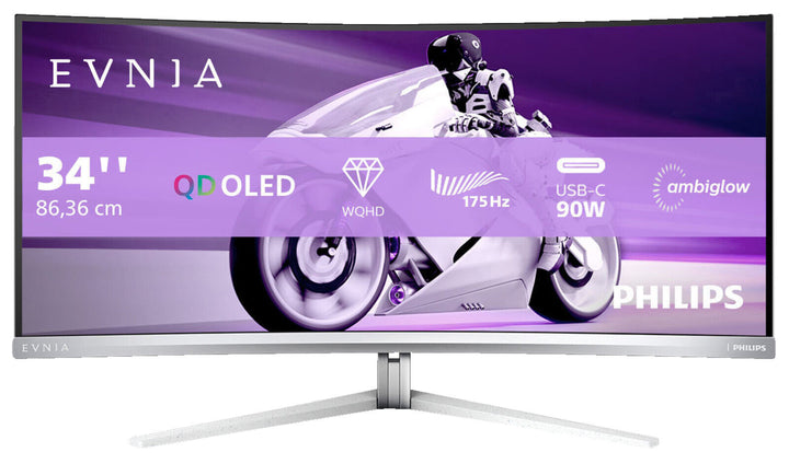 Curved UWQHD Gaming Monitor Philips Evnia 34M2C8600 34" 0.1ms 175Hz Weiß OLED Flicker free Gekrümmt