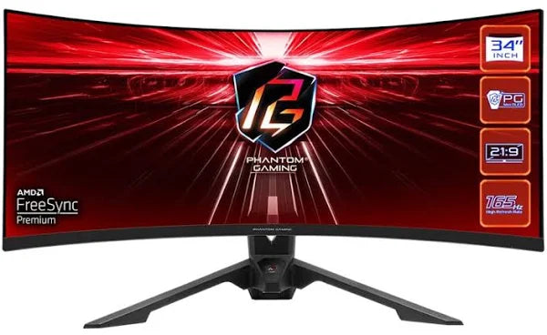 Curved UWQHD Gaming Monitor ASRock Phantom Gaming PG34WQ15R3A 34" 165Hz 4ms VA OLED Flicker free Curved