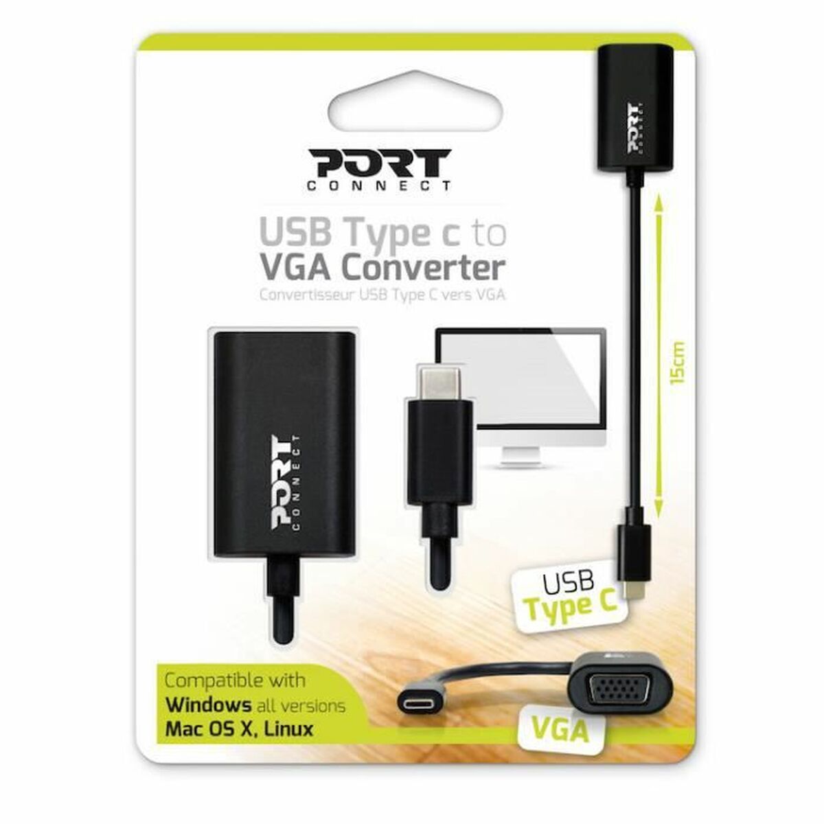 USB-C to VGA Adapter Port Designs 900125 Black