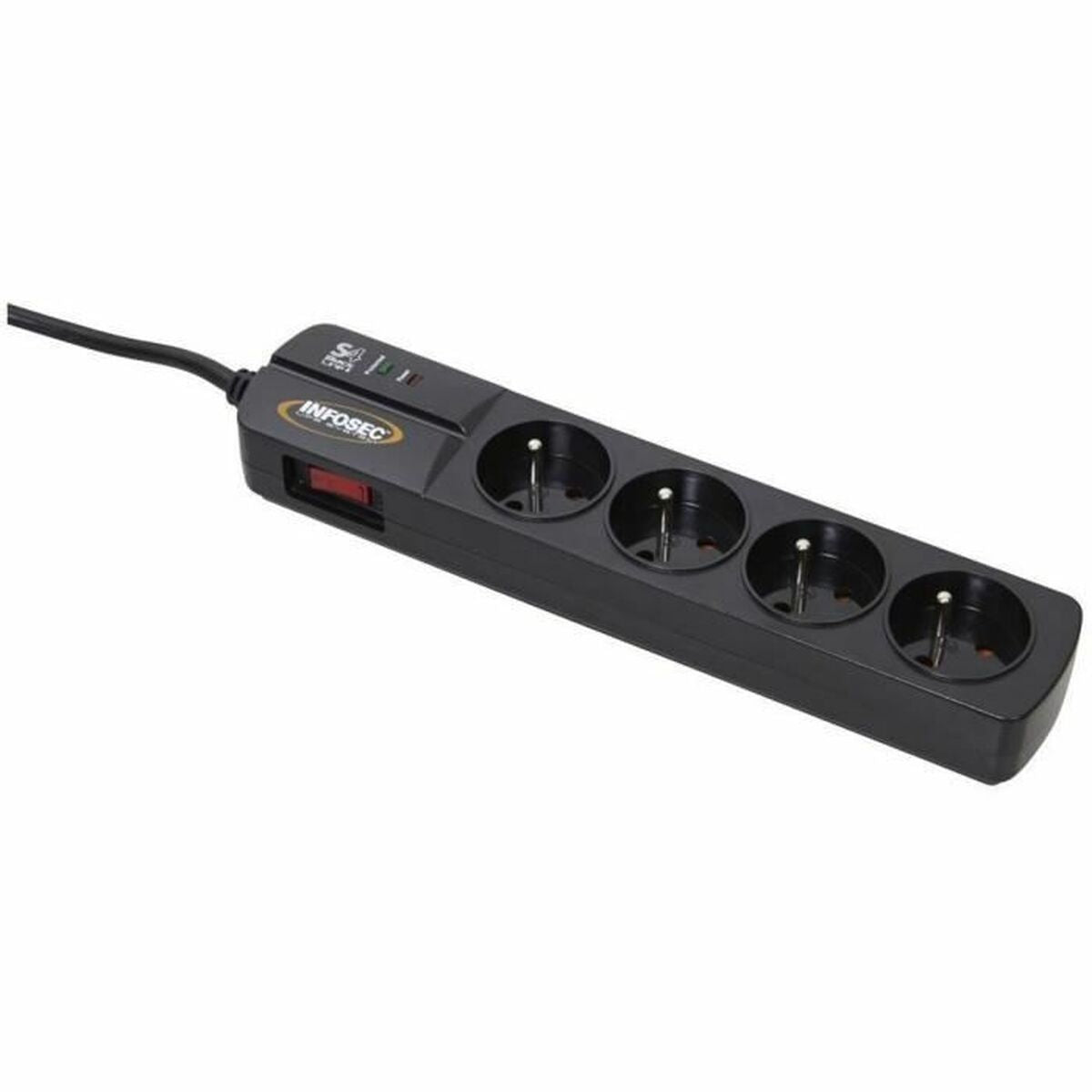 Socket strip with 4 sockets with switch INFOSEC S4 Black Line II Black