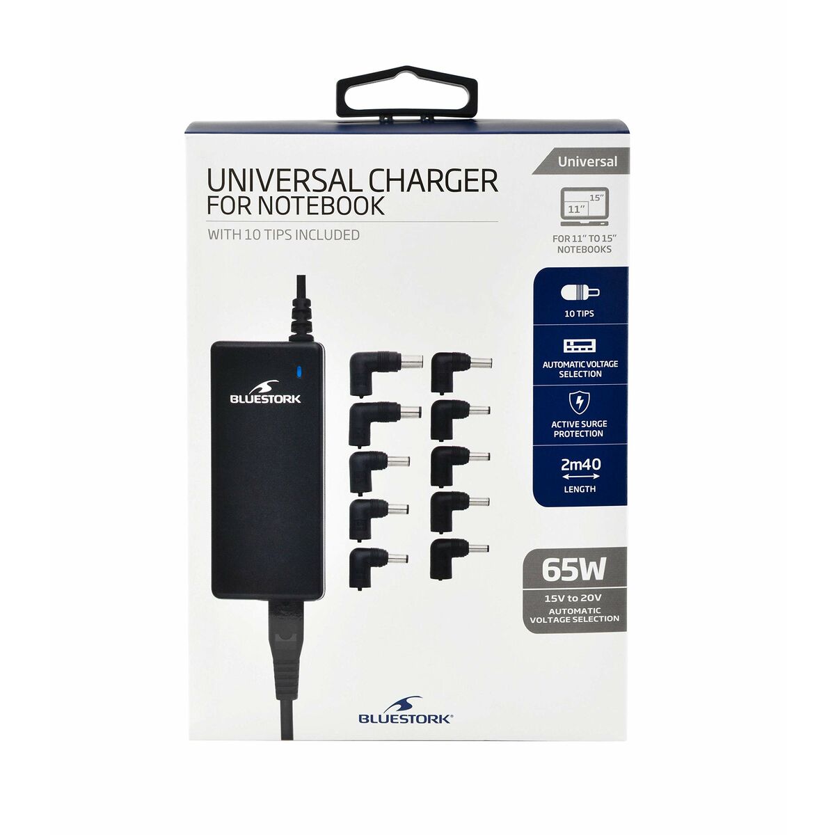 Laptop charging cable Bluestork BS-PW-NB-65/2 Universal 10 in 1 65 W