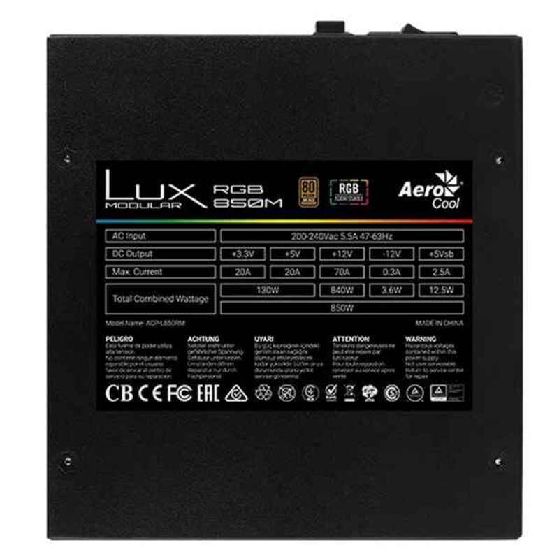 850 Watt PC power supply with lighting Aerocool LUXRGB850M 80 Plus Bronze