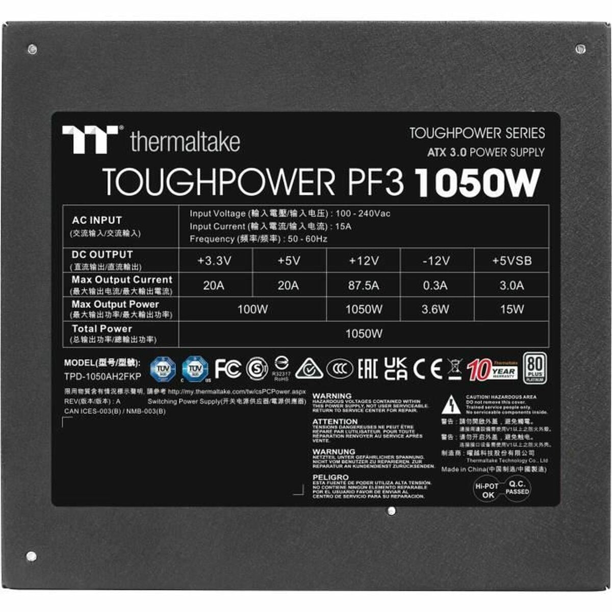 Power source THERMALTAKE PS-TPD-1050FNFAPE-3 1050W 80 PLUS Platinum