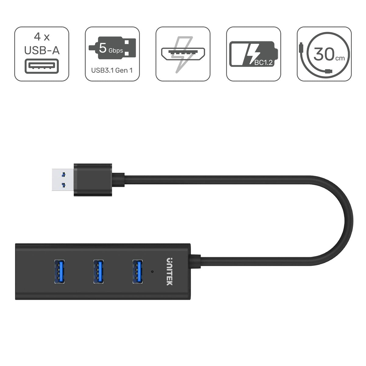 4-Port USB Hub Unitek Y-3089 Schwarz