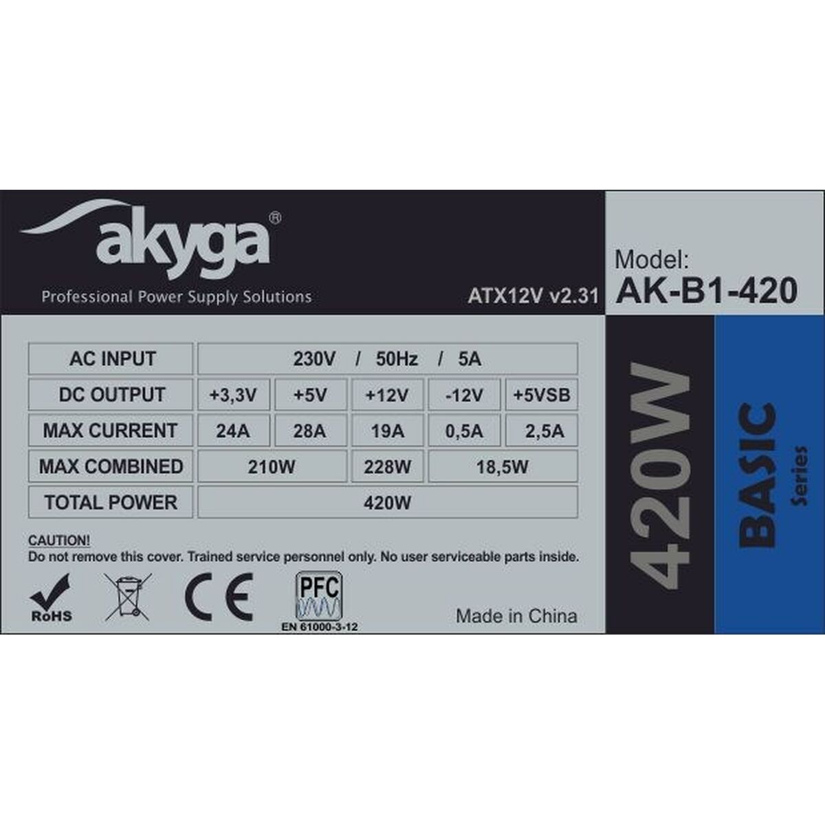 Power source Akyga AK-B1-420 420W ATX RoHS CE REACH