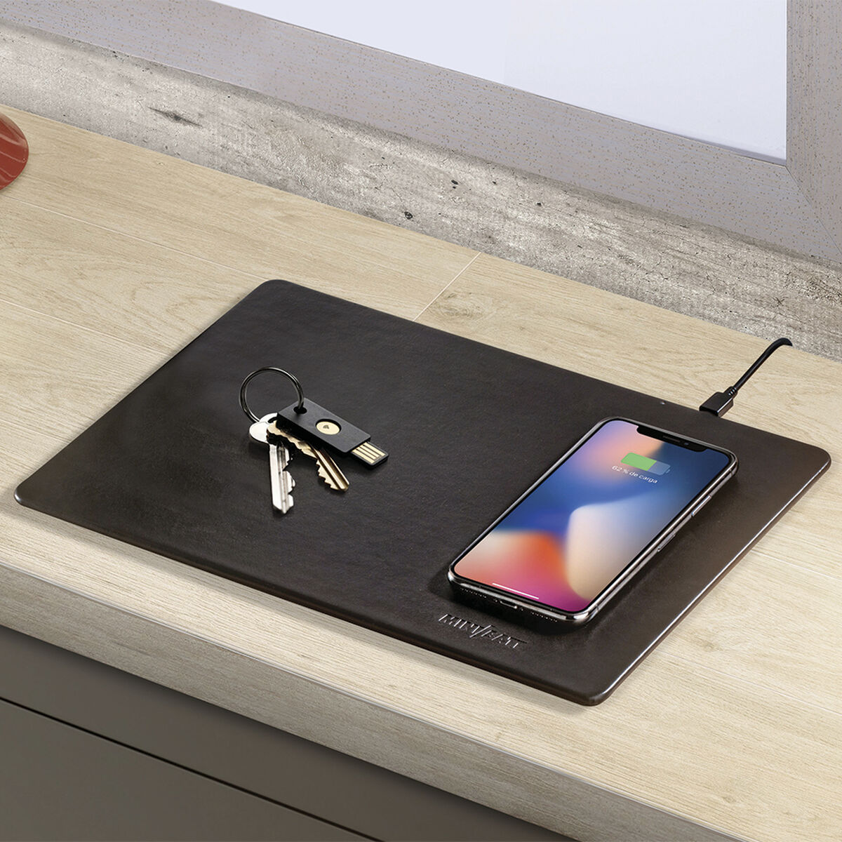 Mat with wireless charger MiniBatt Pad Brown